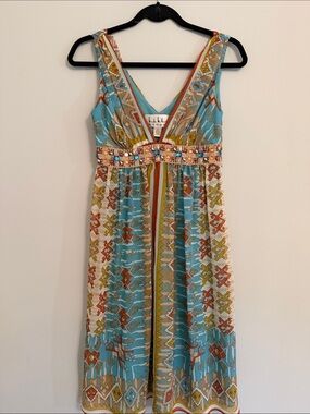 Nicole Miller Aqua Multicolor Embellished Midi Dress